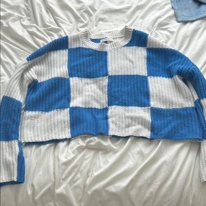 moon & madison Blue and White Checkered Sweater